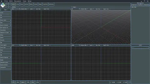 Minek Form 3D modeling workspace with top, perspective, left and right viewports