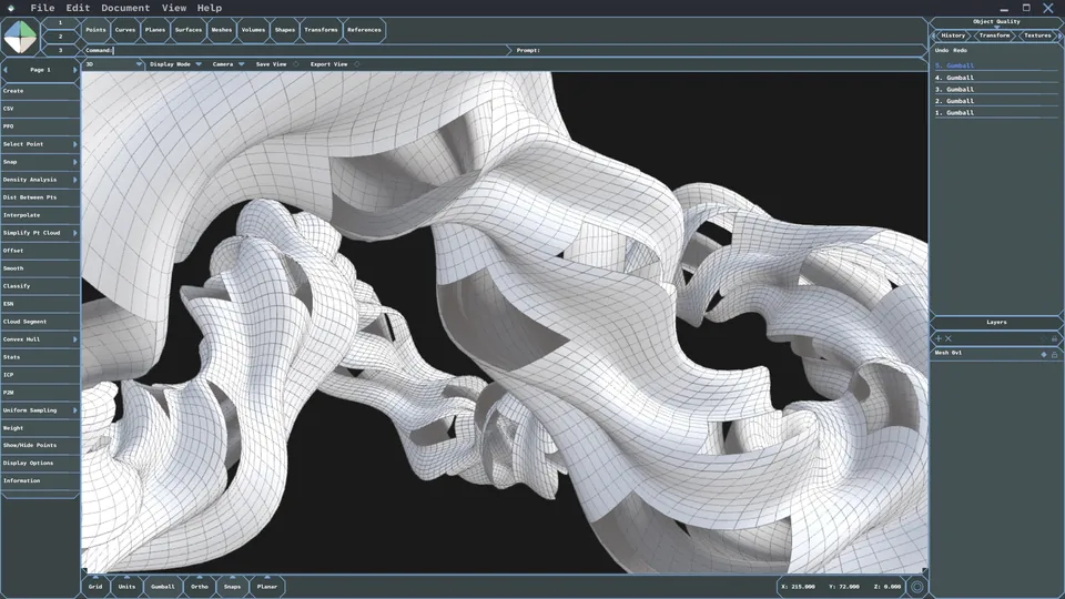 Free-form surface mesh with wireframe modeled in Minek Form
