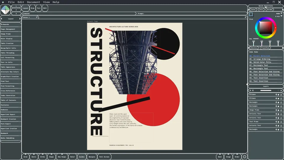 Architecture lecture poster designed in the Minek Graphic vector editor