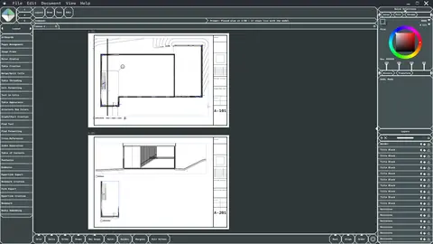 Plan and section drawing sheets laid out in Minek Graphic