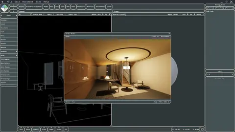Warm interior render with a spiral stair made in Minek Parametric