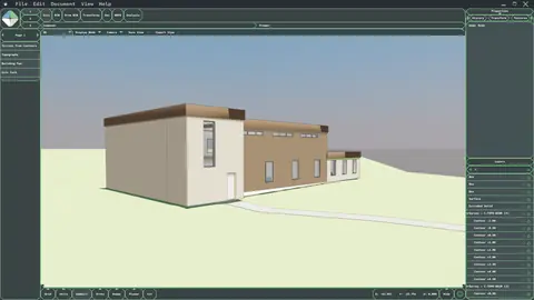 BIM building with brick and timber cladding on site topography in Minek Technic